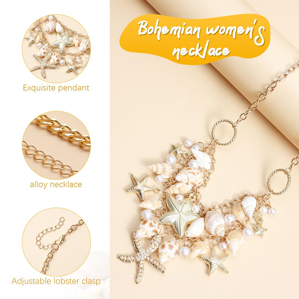 SANNIDHI Necklace for Women featuring Seashell Starfish and Pearl Layers | Adjustable Beach Jewelry