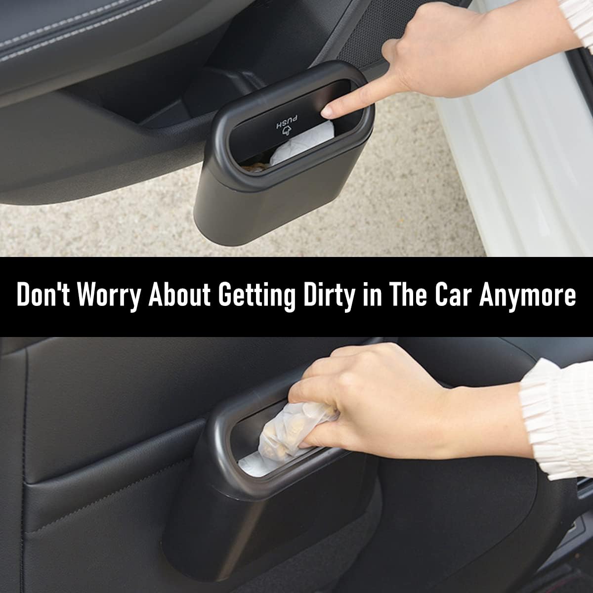 ZIBUYU Small Car Trash Bin for Vehicle Organization with 2 in 1 Flip and Push Lid | Waterproof ABS Clip-On Design