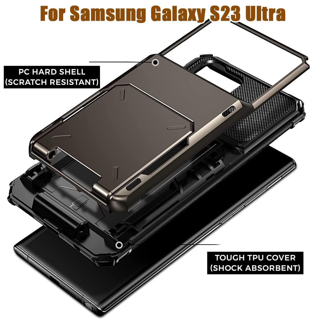 ZORBES Phone Case for Samsung Galaxy S23 Ultra with Hidden Card Slot and Dual Layer 6.8 in Protection | Grey TPU Frame