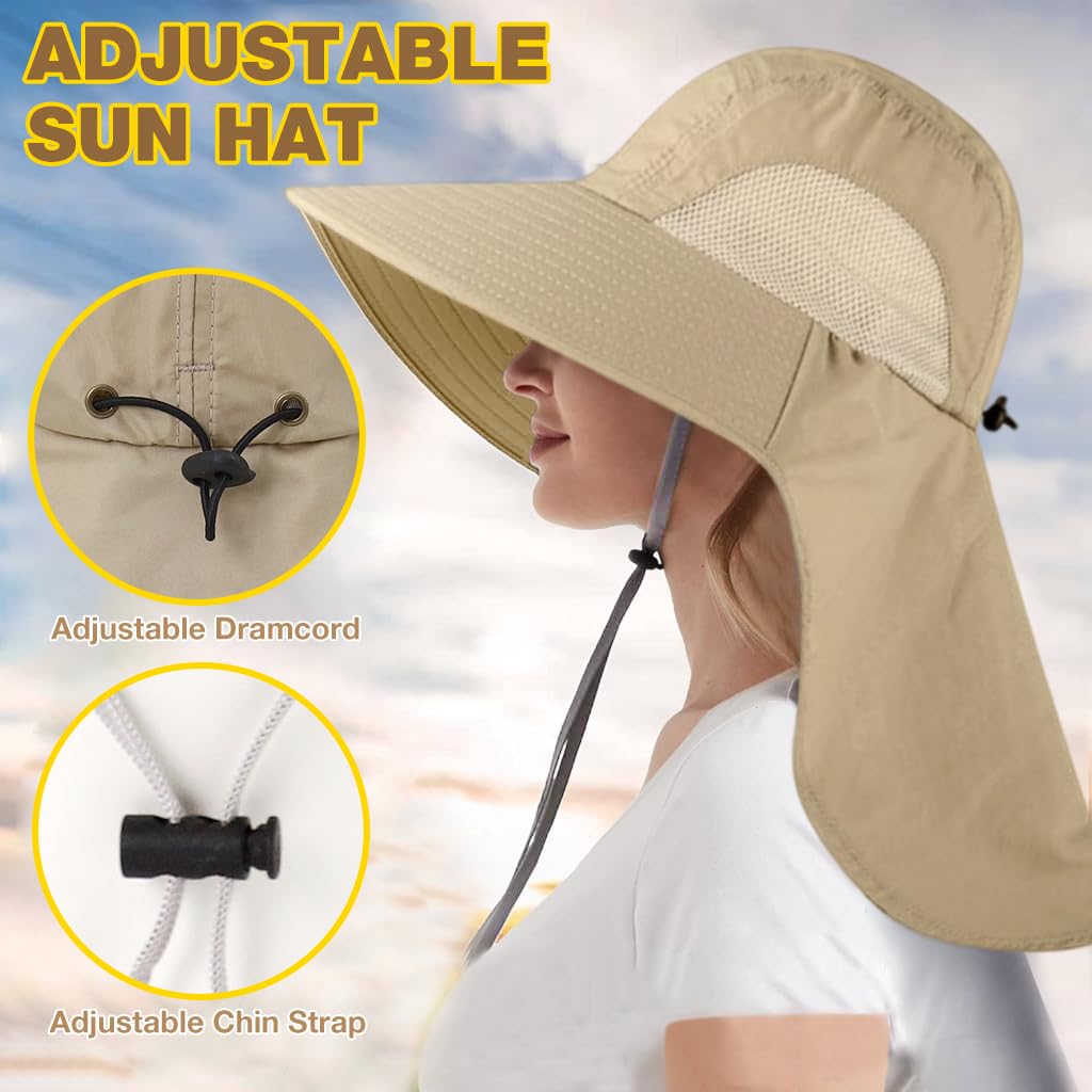 GUSTAVE® Ultra-Light Sun Hat for Women With Wide Brim & Neck Flap, UPF 50+ Protection, Adjustable Chin Strap, Breathable Side Mesh - Perfect For Hiking, Fishing & Gardening, Fits 22-24