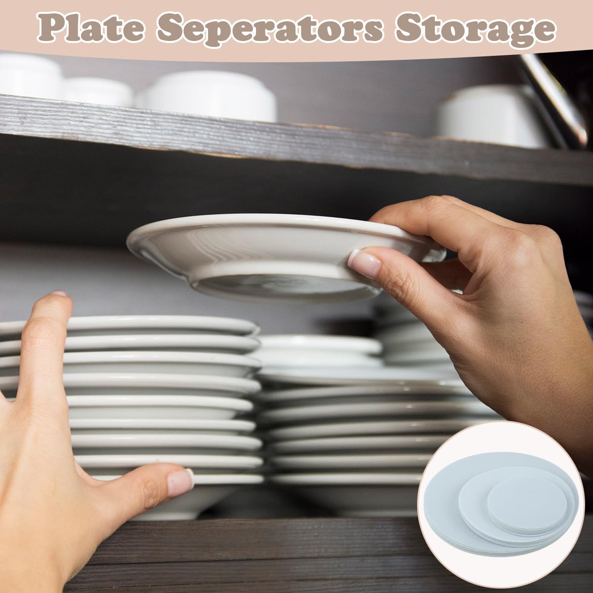 Supvox Plate Dividers for Dish Storage and Transport, 36 Pcs with Anti Scratch Felt Pads | 5 7.5 10.5 in Round White Protectors