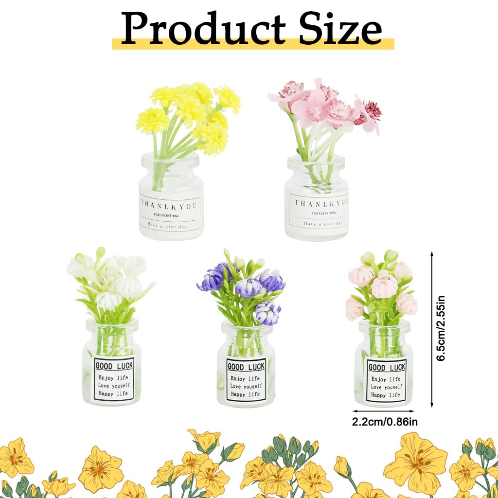 STHIRA Daisy Flower Car Accessories featuring 5 Miniature Glass Vase Dashboard Decorations