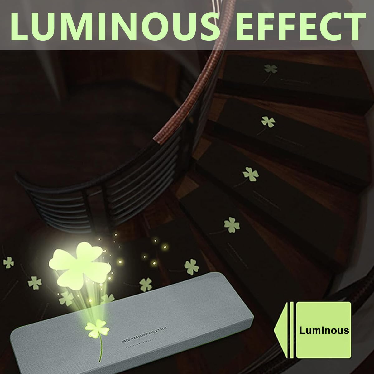 HASTHIP Luminous Stair Mat for Home Safety featuring Glow in Dark Clover Design 55 x 22cm