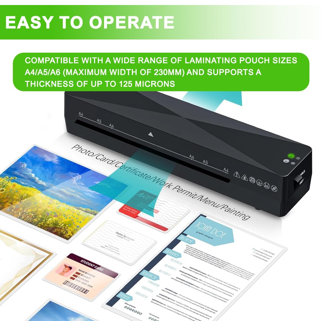 OFIFO Lamination Machine for A4 A5 A6 Documents with 115–145°C Control and 2‑Minute Warm-Up | Jam-Free Compact Design