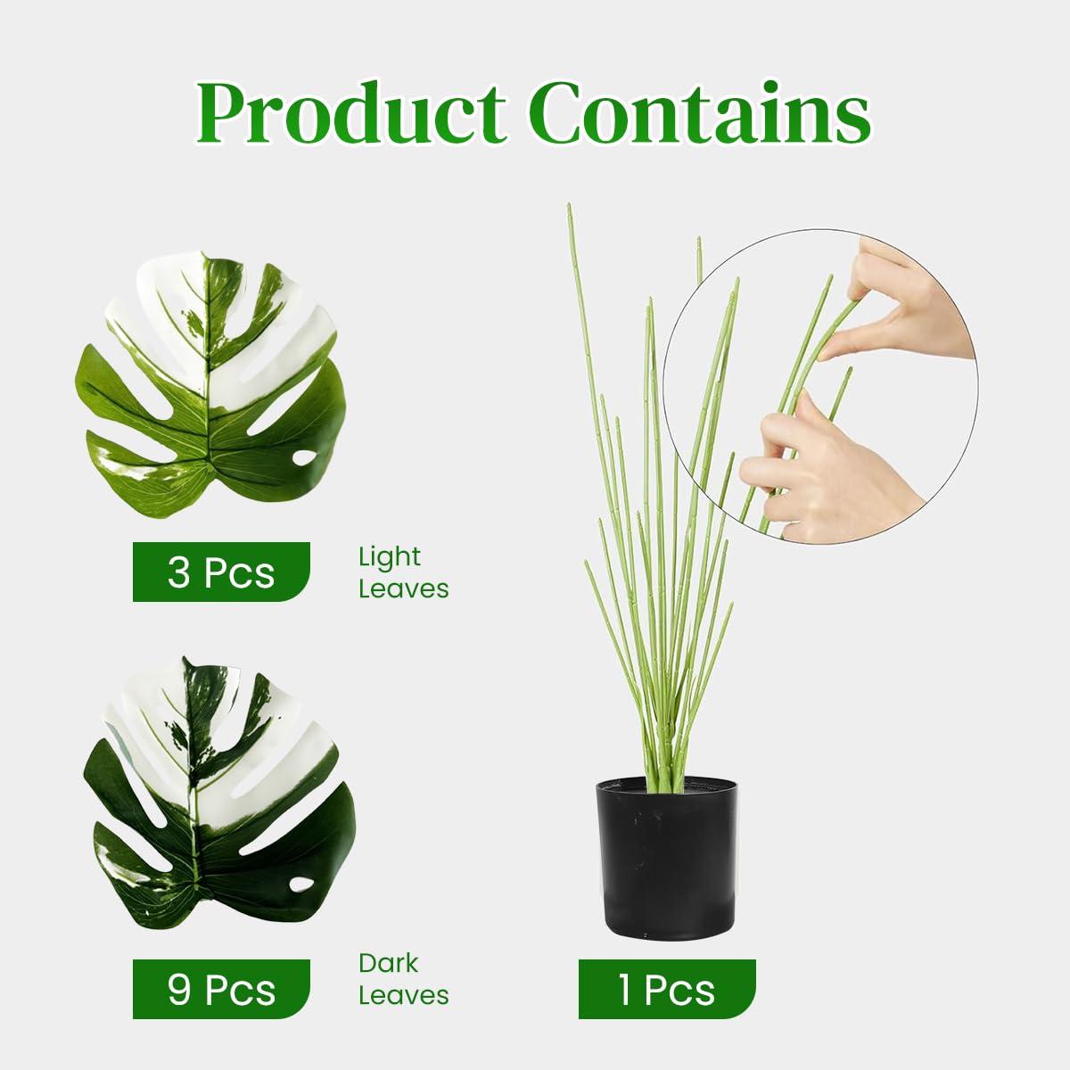 HASTHIP® 23.6-Inch Artificial Monstera Deliciosa Plant Pot - Realistic Green Plant Desk Decor with Black Pot, Lifelike Detail, No Maintenance, Perfect for Home Office Decor and Housewarming Gifts