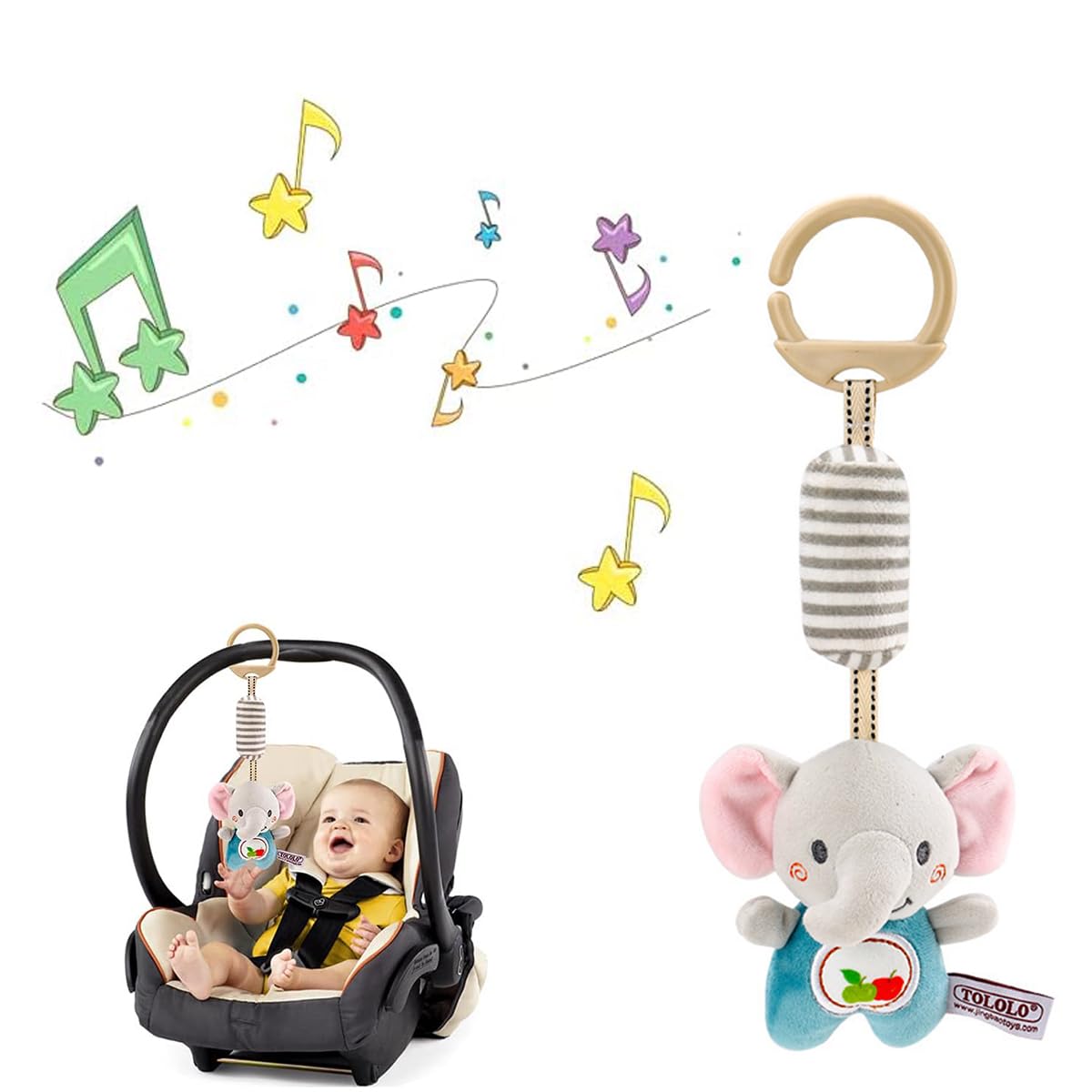 PATPAT Elephant Rattles for Baby featuring Built in Sound and Soft Plush Material | Hanging Toy for Crib and Stroller