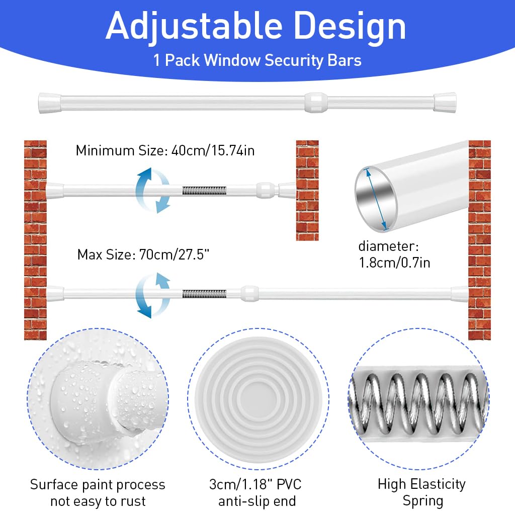 HASTHIP Retractable Curtain Rod for Window and Wardrobe featuring 16.9–27.5 in Length | 30 mm Metal Tension Design