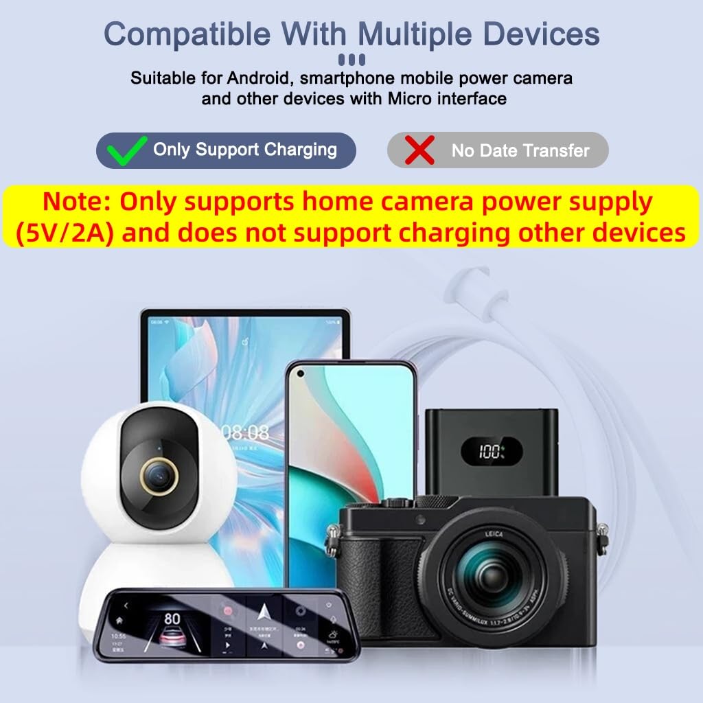 Verilux Micro USB Extension Cable for Security Cameras with Reinforced Connectors 19.6 ft | Stable Power Supply