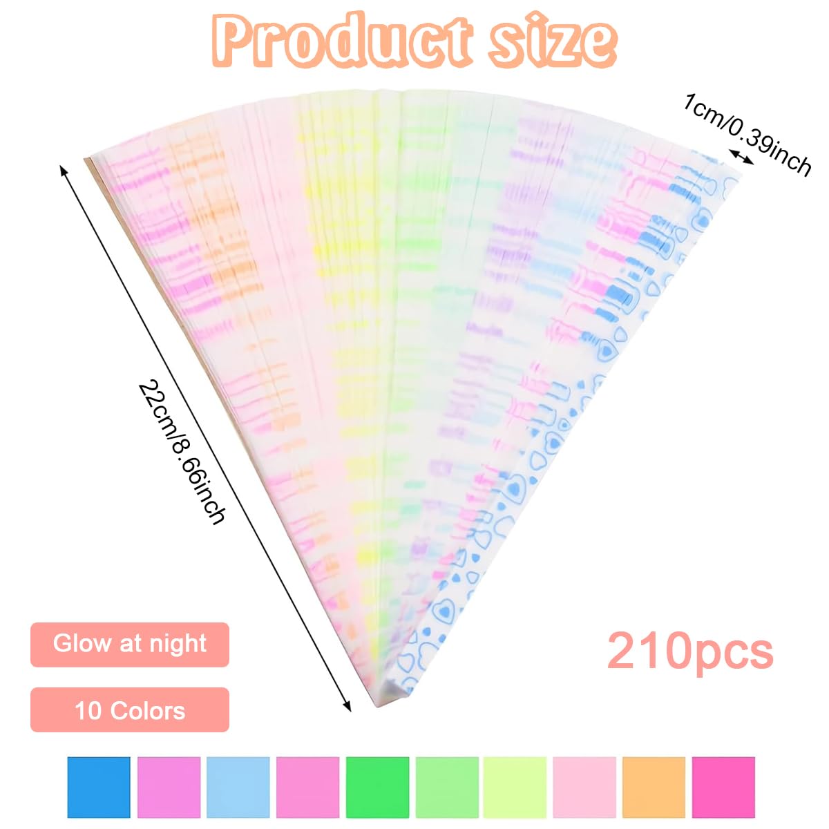 HASTHIP® 210Pcs Glow Star Origami Paper - 10 Assortment Color Star Paper Strip, 8.6