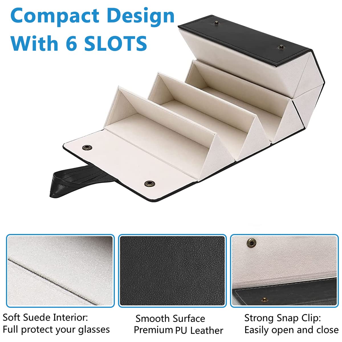 PALAY Sunglasses Organizer for Travel and Wall Hanging with 6 Slots PU Leather Case | Black
