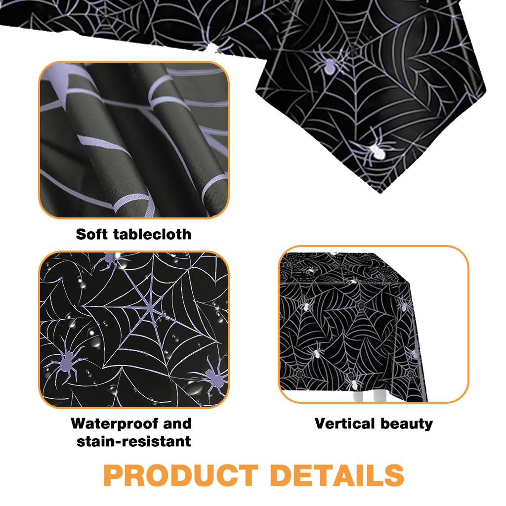 HASTHIP Halloween Tablecloth for Party Decor with Spider Web Design 137x274 cm | 2 Pack Black PE Cover