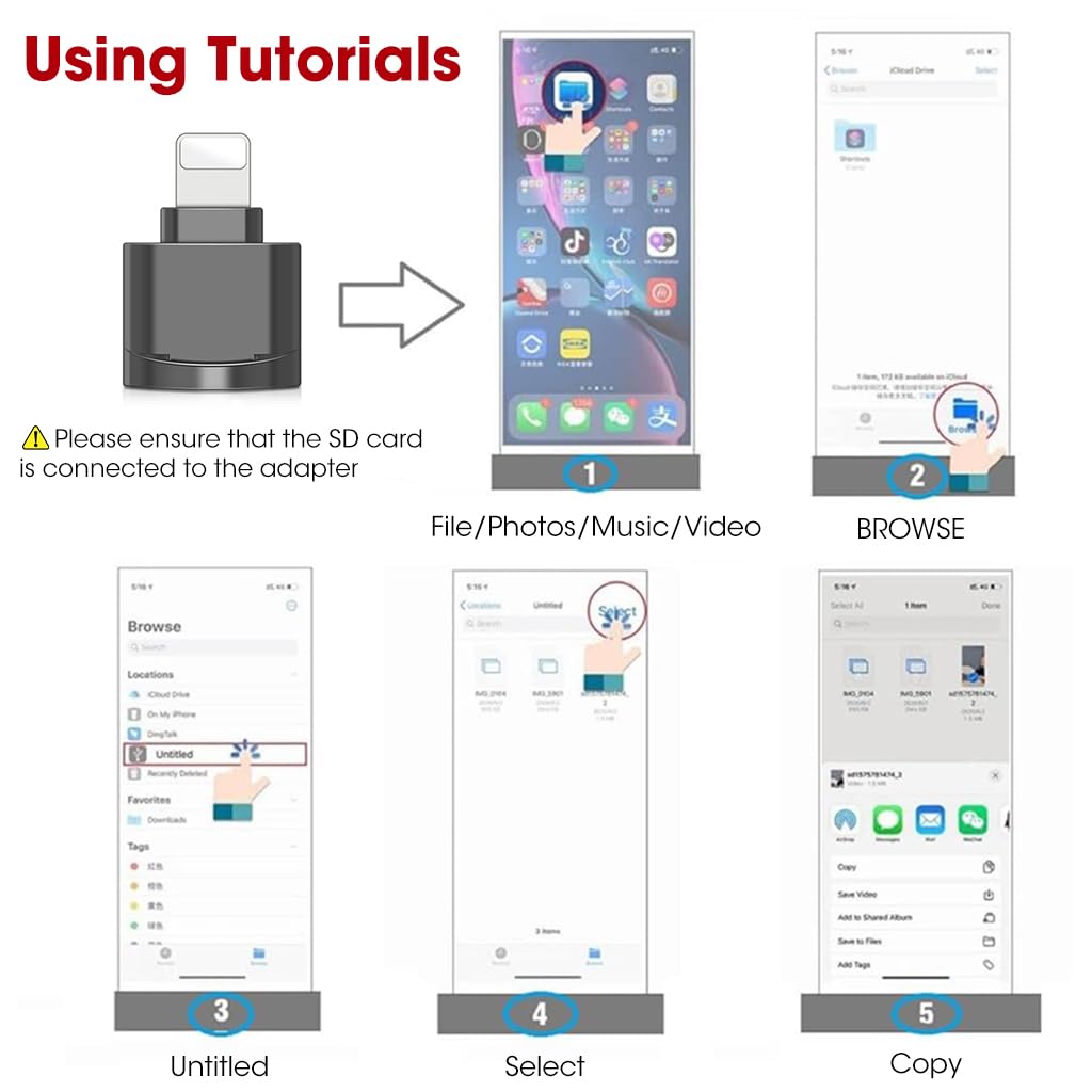 Verilux® Micro SD Card Reader for iPhone iPad, Micro SD/TF Card Reader Memory Card Reader for iPhone Plug and Play Card Reader for iPhone 13/12/Pro/11/X/XR/Max