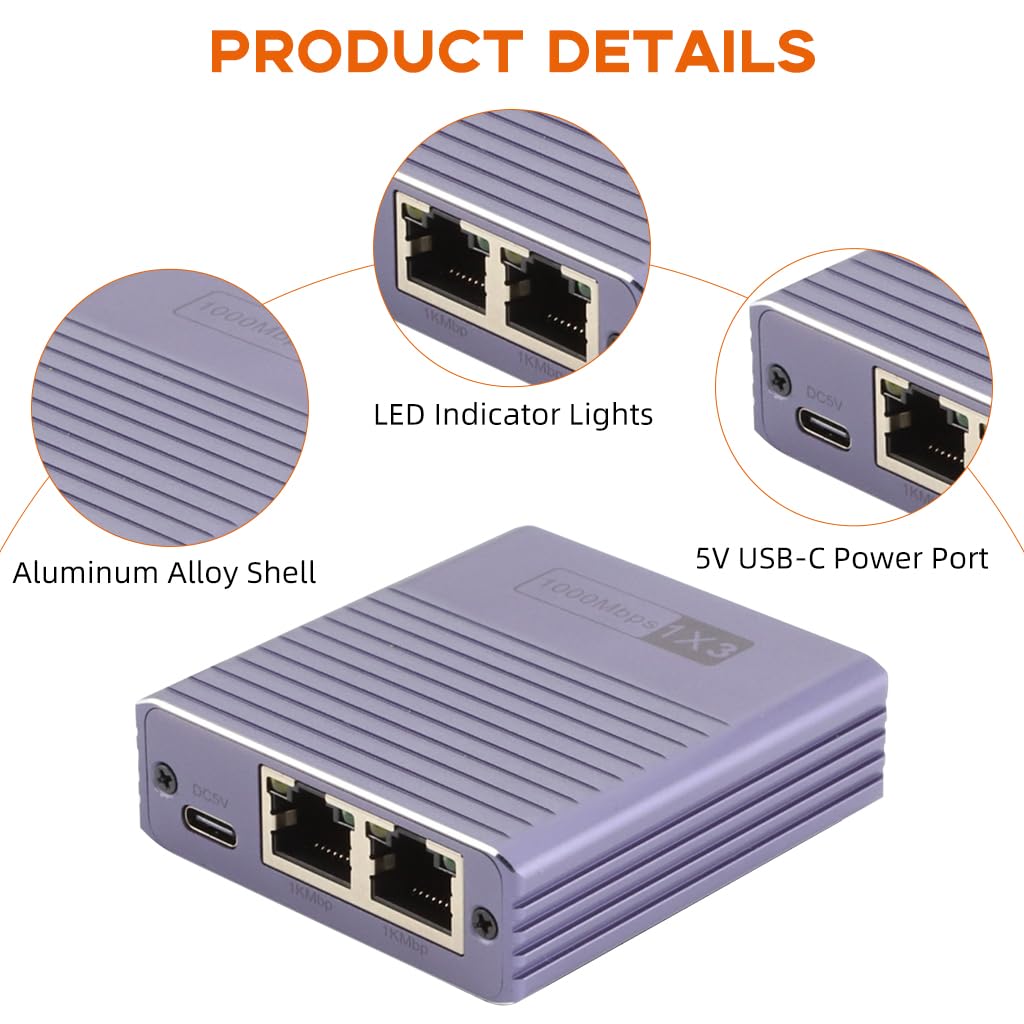 ZORBES Ethernet Splitter for Connecting Up to 3 Devices with 1000Mbps RJ45 Adapter | Compact Design