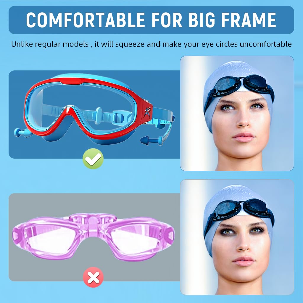 Proberos Swimming Goggles for Kids 6–12 with Leak-Proof Seal and Integrated Earplugs | UV Protection