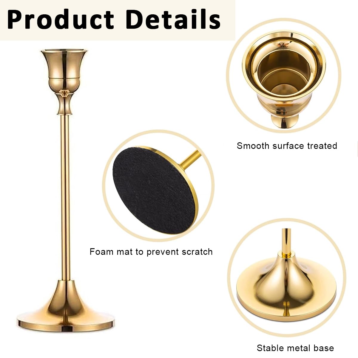 HASTHIP® Candle Holders Taper Candle Stand, Set of 3 Candle Stick Holders Set, Golden Metal Candlestick Holder Set for Dining Table Centerpiece, Coffee Table, Mantel, Or Any Table Top