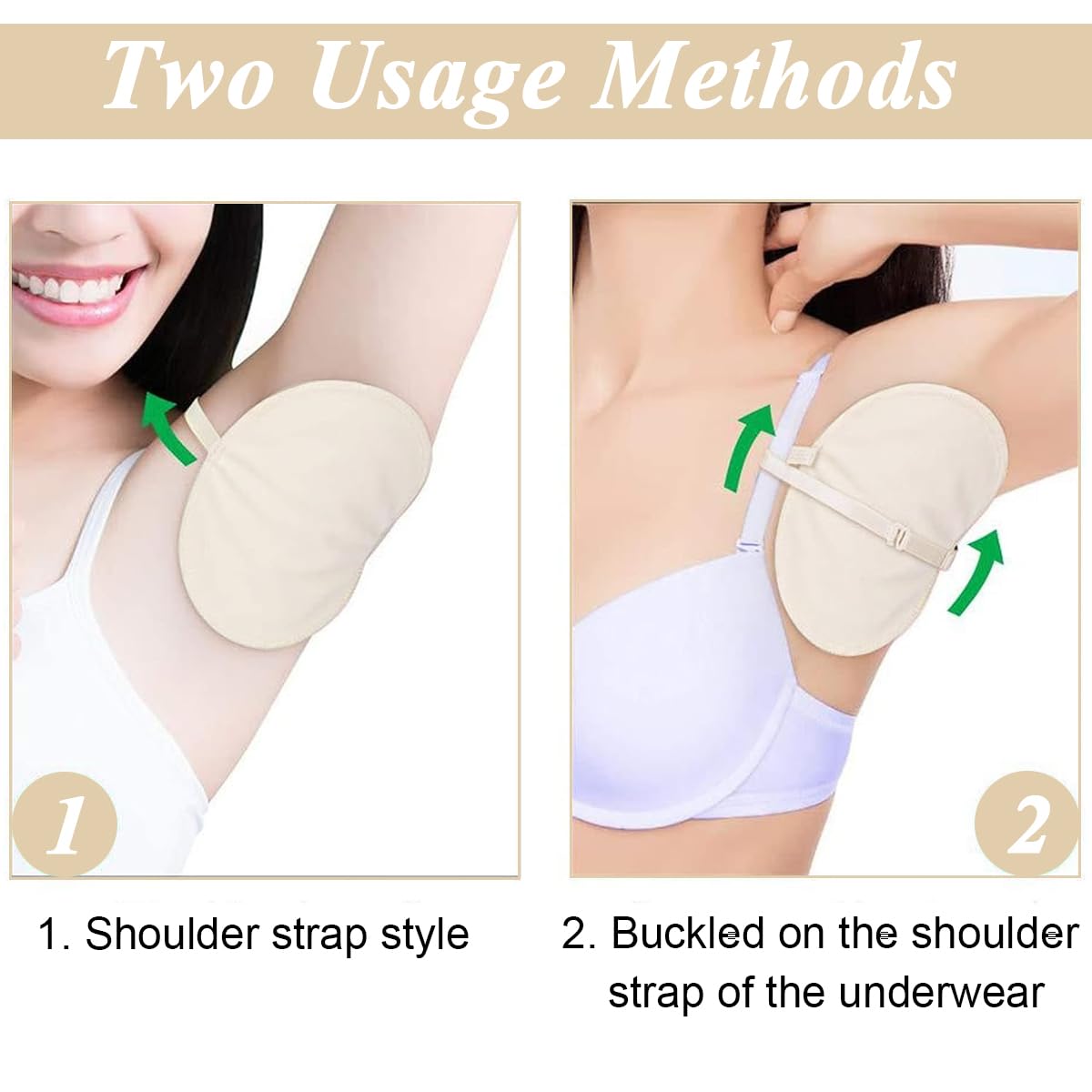 MAYCREATE Sweat Pads for Underarms featuring Adjustable Shoulder Strap and Washable Cotton | 2Pcs Beige for Women and Men