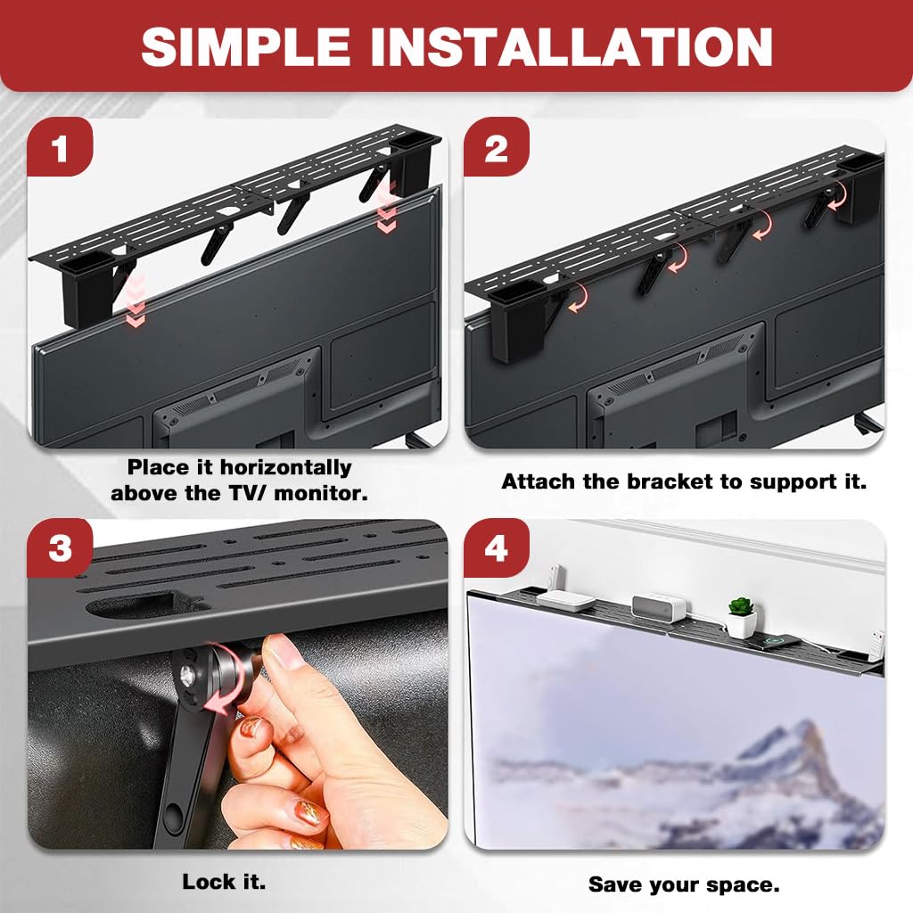 ZORBES Steel TV Top Shelf for Over Screen Storage with Foldable Design and Multi Support Feet 35.4 in | Space Saving Organizer