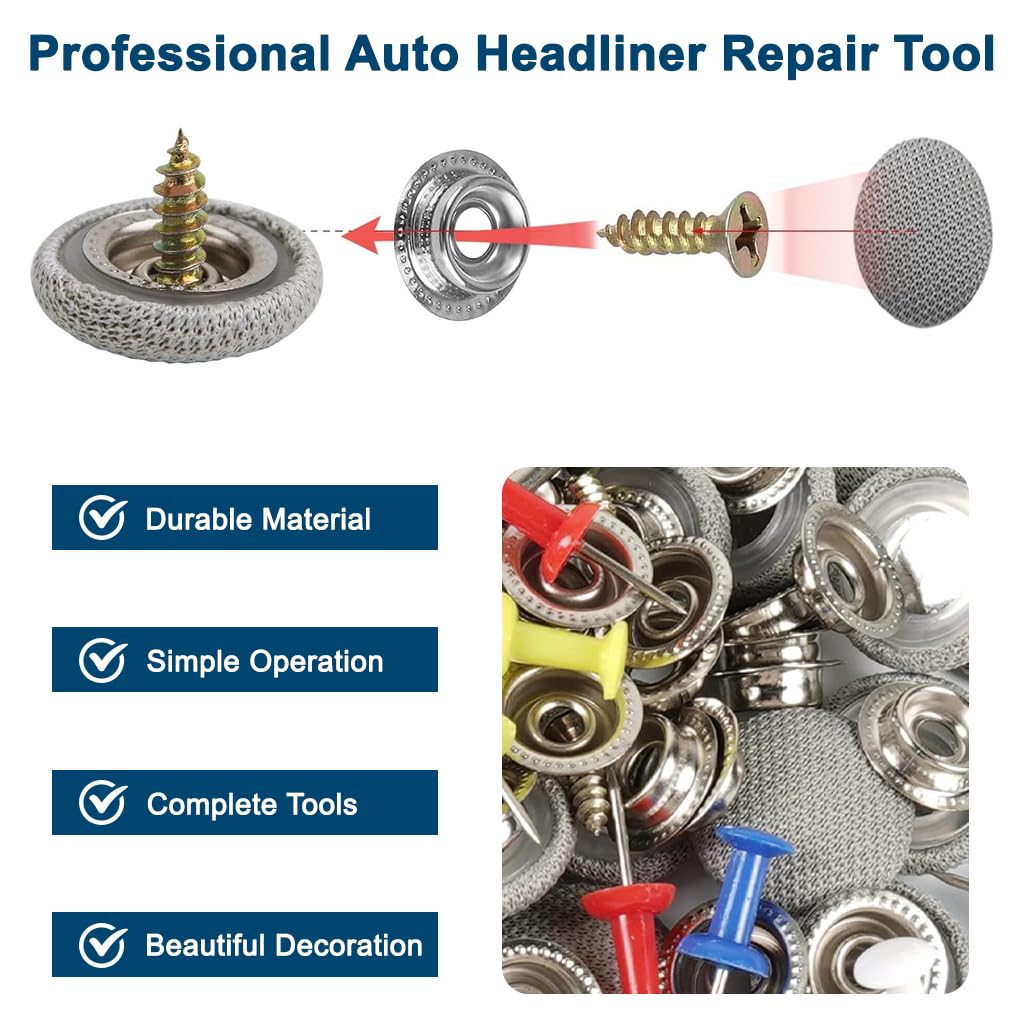 STHIRA Car Roof Headliner Repair Kit for Sagging Ceilings with 262 pcs Rivets and Pushpins | Includes Screwdriver