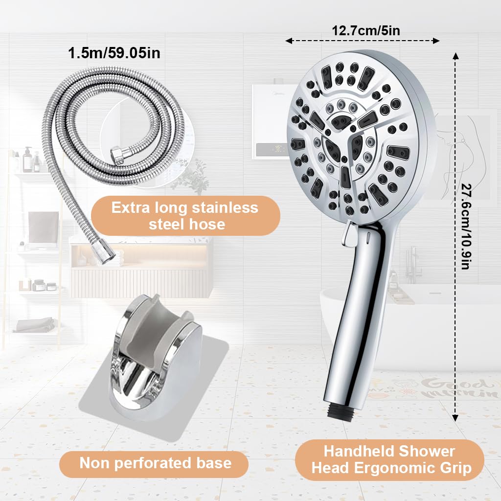 HASTHIP Handheld Shower Head for Bathroom with 10 Water Outlet Modes and 1.5 m Hose | Adjustable Spray for Home Use
