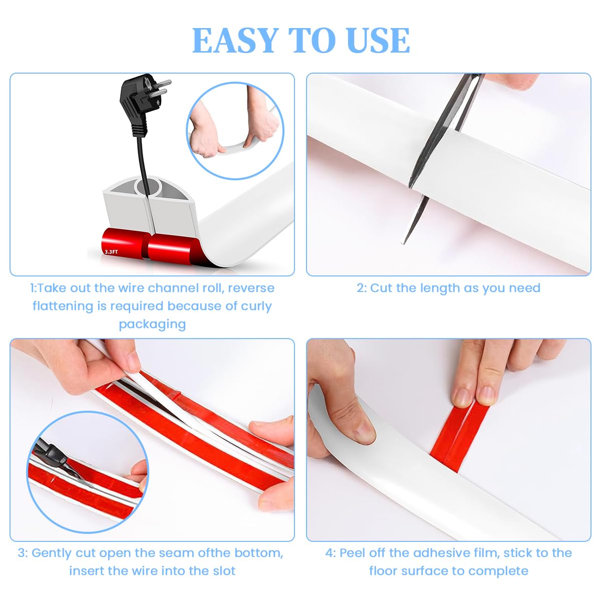 Serplex PVC Cord Cover for Floor and Wall Cable Management 6.6 ft | Self Adhesive Cuttable Design