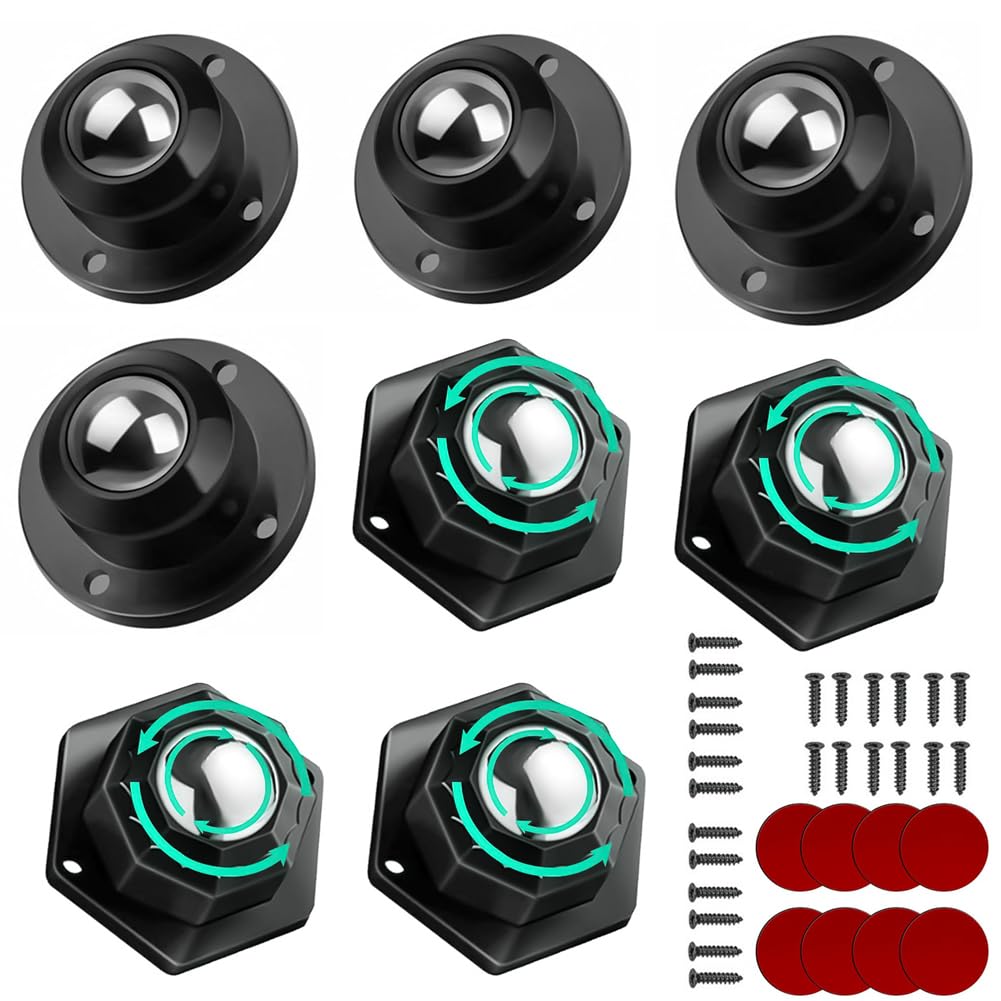 HASTHIP Self Adhesive Caster Wheels for Furniture and DIY Projects with 360° Swivel 200kg Capacity | Black 4pcs Set