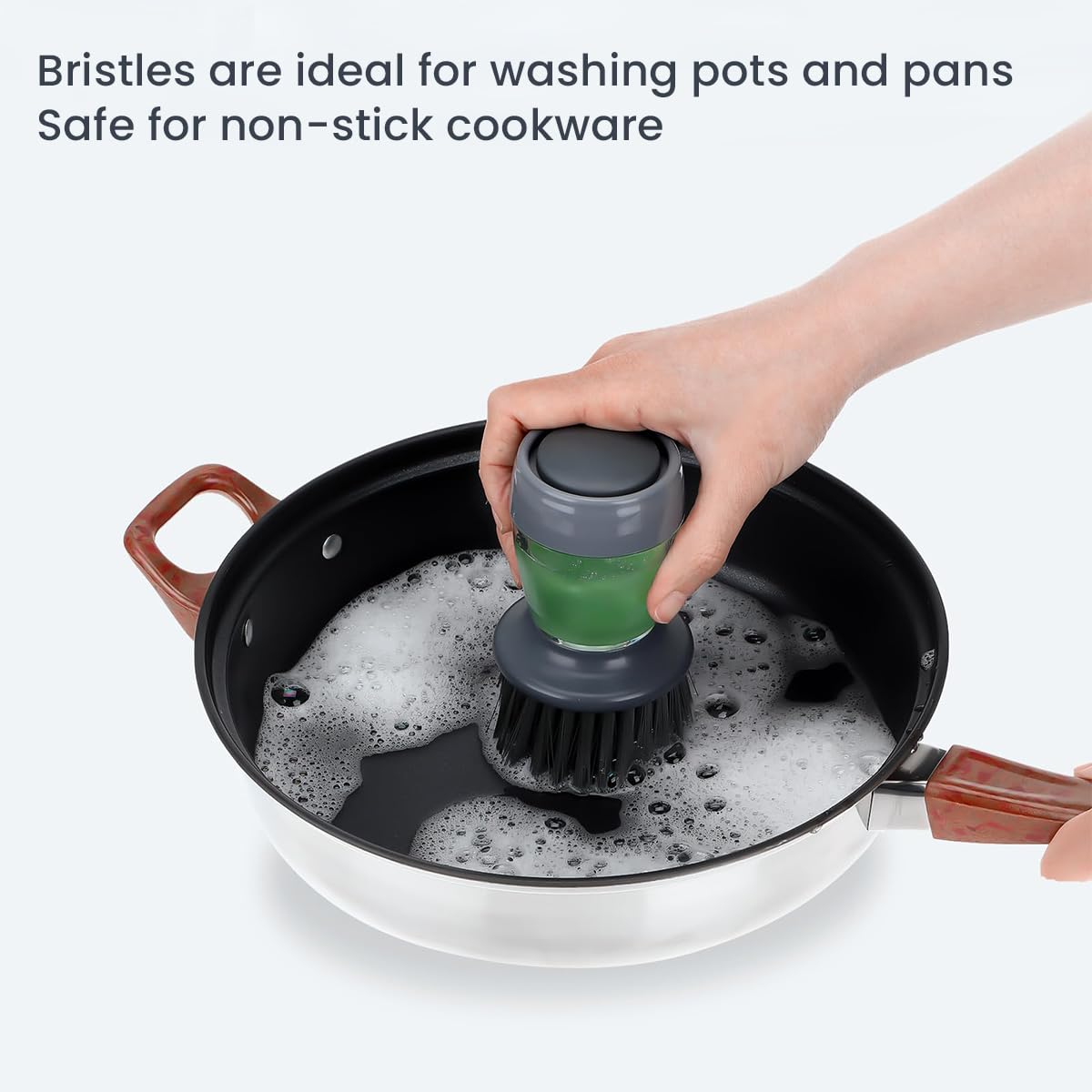 ZIBUYU Kitchen Pot Brush with Refillable Soap Dispenser and Drip Stand for Dishwashing
