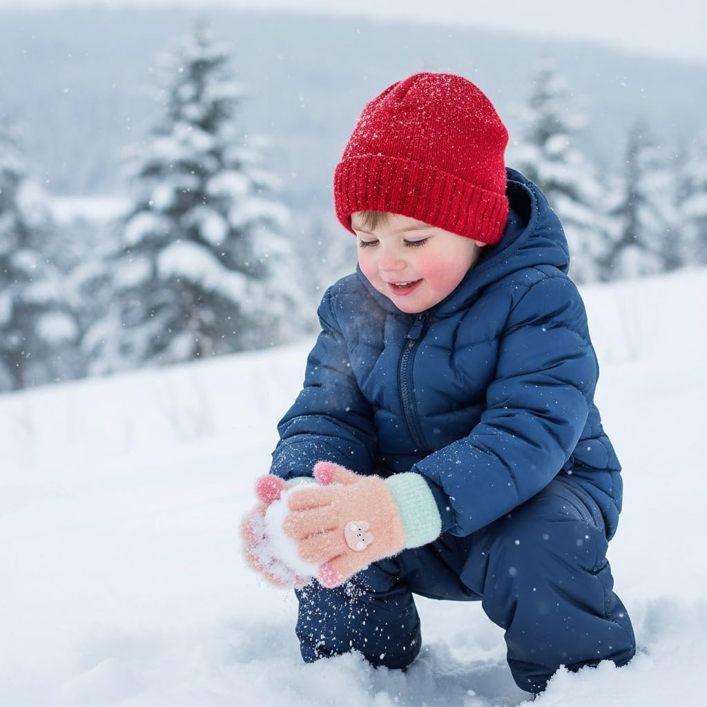 Zibuyu Winter Knitted Mittens for Babies with Elastic Wrist Design | Soft Pink Gloves for 0–3 Years
