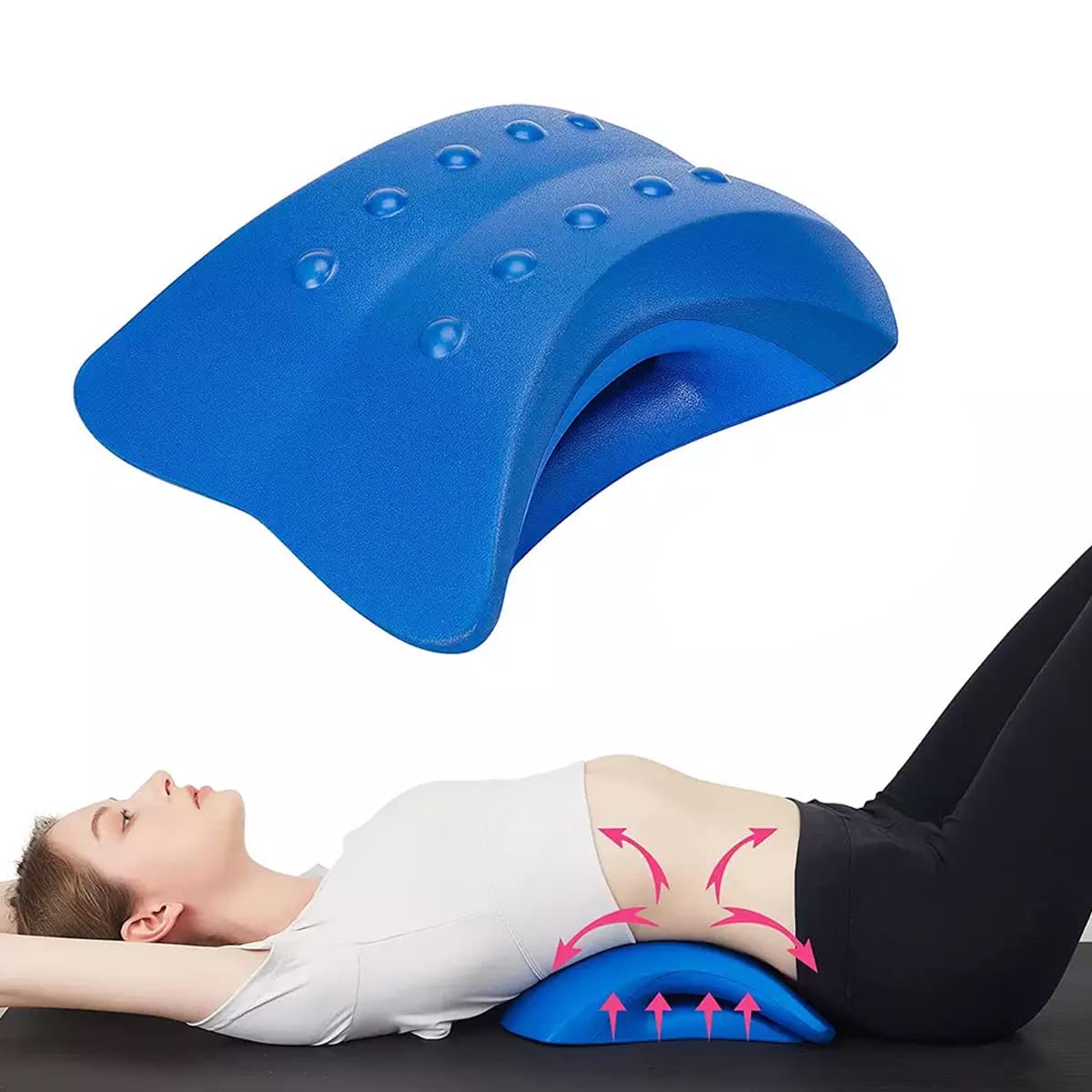 HANNEA® 2 in 1 Lower Back Stretcher Lumbar Support Neck Traction Massager Pillow Cushion for Spinal Pain Relief, Back Stretching, Muscle Tension Relief, Back Posture Corrector for Bed Office Car