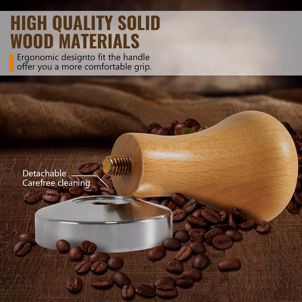 Supvox Espresso Tamper 58mm for Barista Coffee with Ergonomic Wooden Handle and Stainless Steel Base