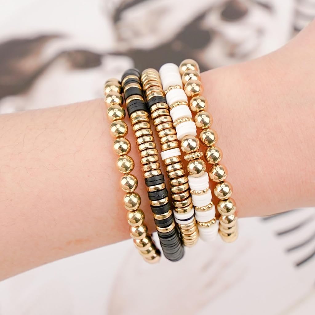 SANNIDHI Clay Beads for Bracelet Making Kit with 2500pcs Polymer Clay & Crystal Line | Black White Beads and Spacer Set for DIY Jewelry