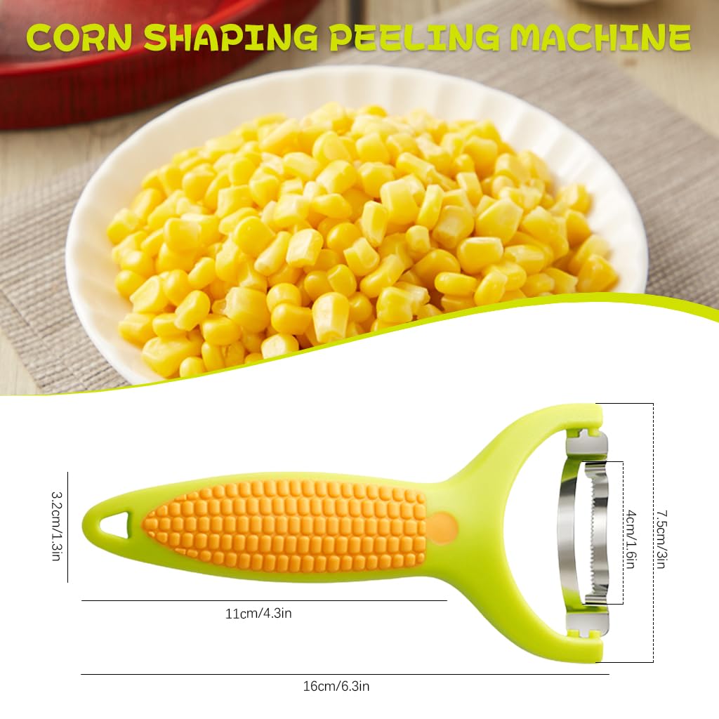 Supvox® Corn Peeler Serrated Stainless Steel Blades with Anti-Slip Cartoon Handle, Stripper Corn Remover Cutter Peeler for Quick and Efficient Kernel Removal, Kitchen Corn Peeler for Salad, Corn Juice