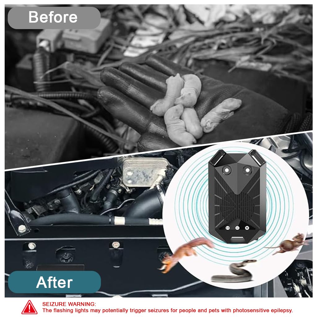 STHIRA Ultrasonic Mouse Rat Repellent for Car and Home with Motion Sensor and Dual Sound Light Defense