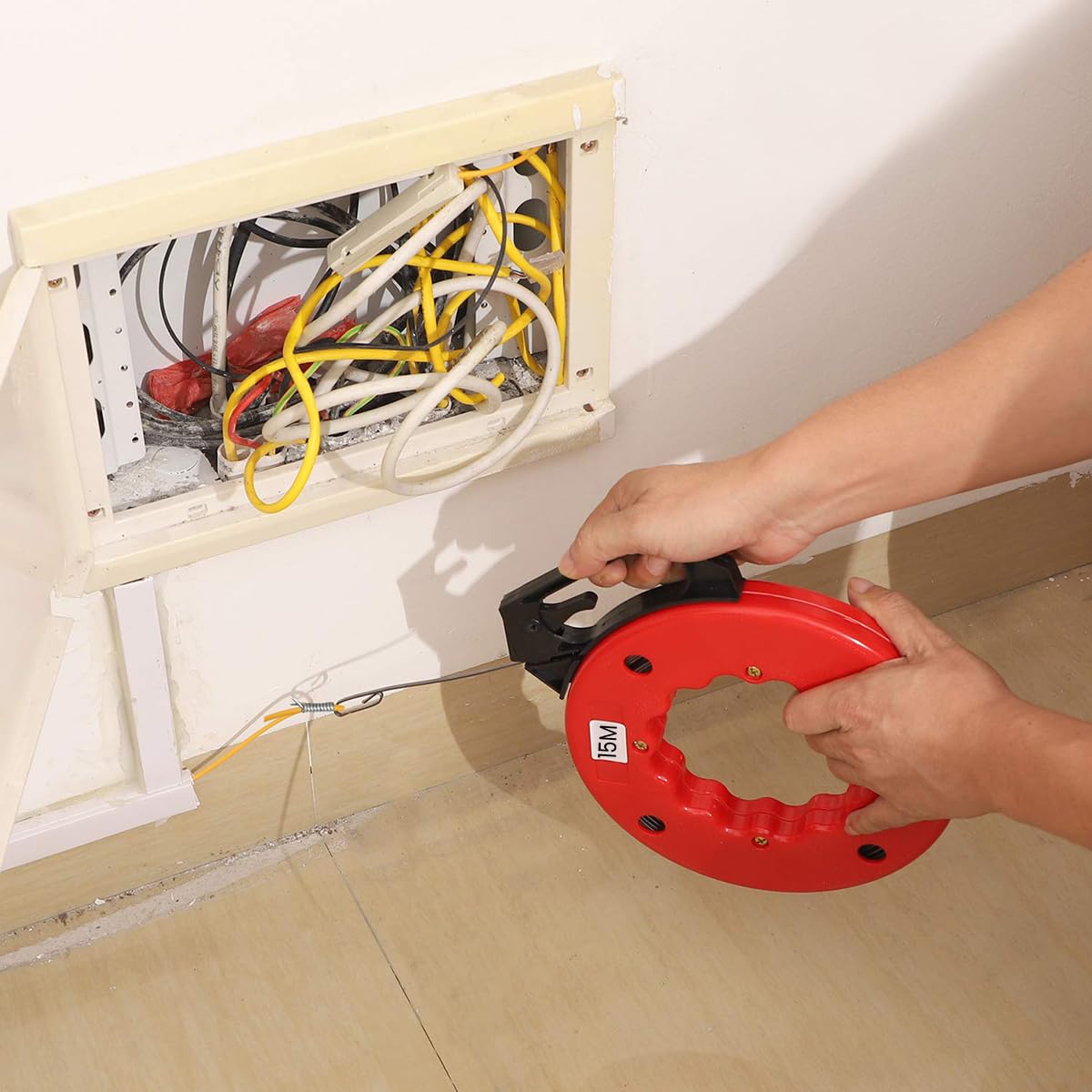 Serplex Fish Tape Wire Puller for Electrical Conduit with Dual Looped Ends and 50ft Stainless Steel Flex | Ideal for Wiring Walls and Floors