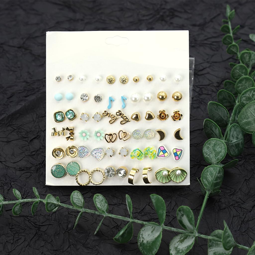 ZIBUYU Earrings Set for Women featuring 30 Pairs Alloy and Faux Pearl Studs | Gift Ready