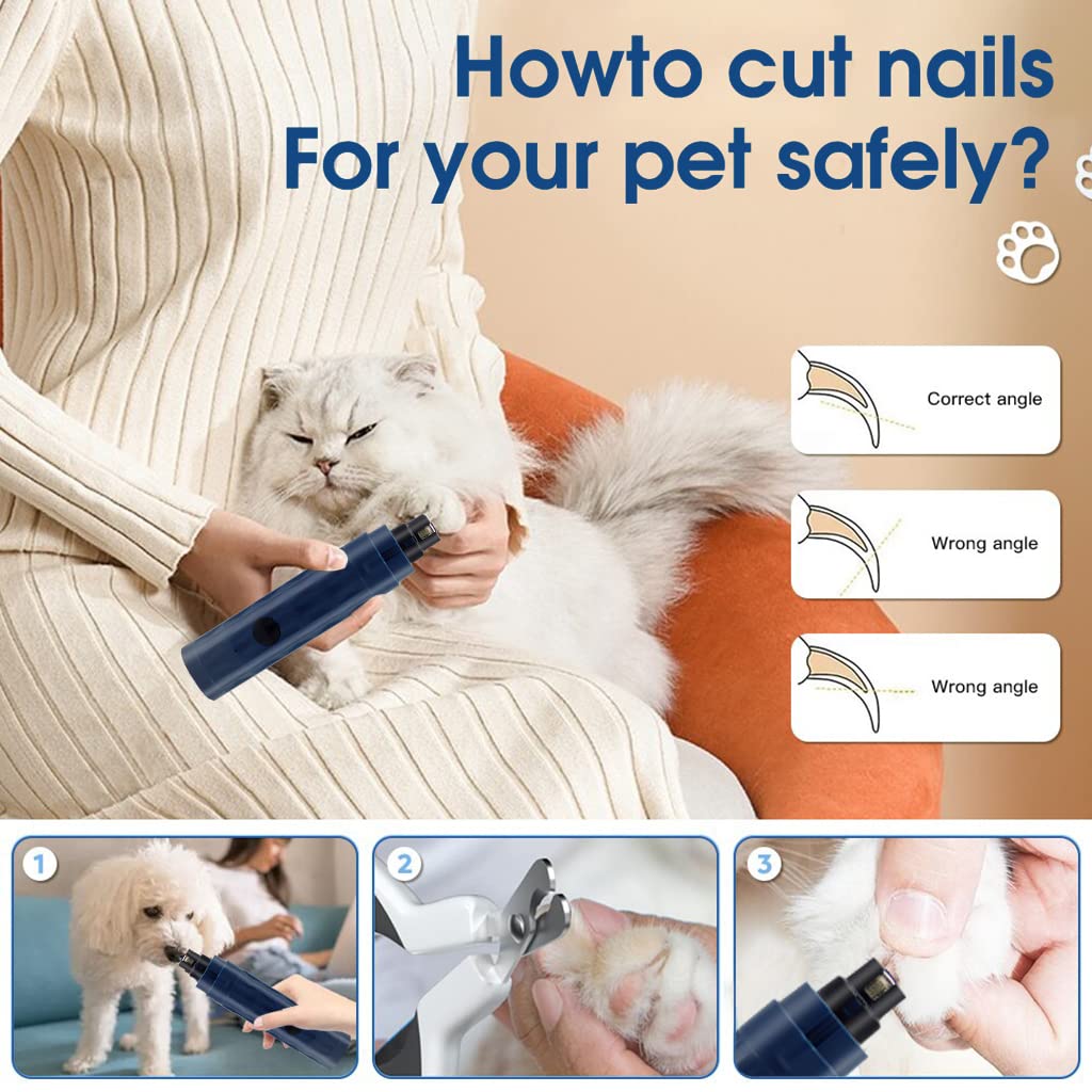 Qpets® Dog Nail Grinder with LED for Pet Nail Grinder Rechargable Pet Nail Trimmer, 2 Adjustable Speed Nail Trimmer Grinder for Small Medium Dogs Cats