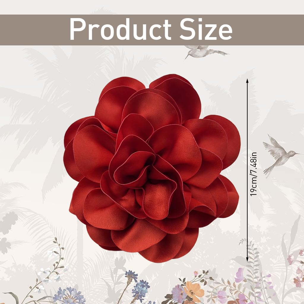 SANNIDHI Large Red Flower Embellishment for Evening Dresses, Floral Accessory Brooch Pin for Latin Dance Dresses, Salsa Dresses, Cha-cha Dresses, Rumba Dress, Suit, 19cm Diameter