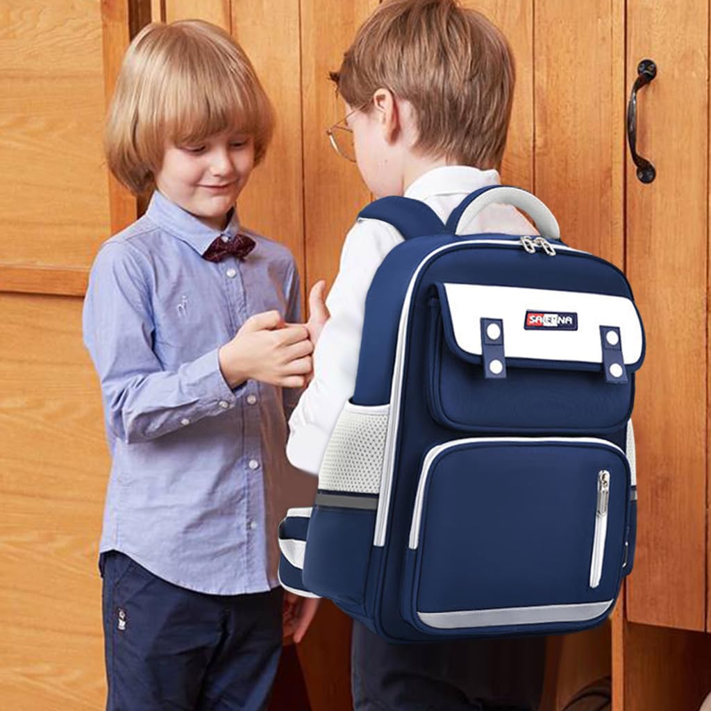 PALAY® School Backpack for Kids Waterproof School Backpack with Chest Buckle & Reflective Strip Kids School Backpack Burden-relief School Backpack for Kids 6-12 Years Old, Dark Blue