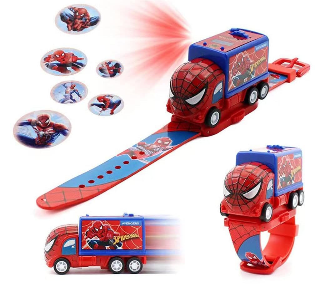 PATPAT Spiderman Watch for Kids with 7×4×3 cm Pull Back Car and 6 Image Projector | Digital Wrist Toy