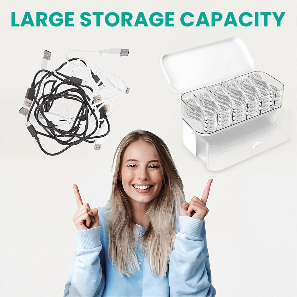 ZORBES Data Cable Organizer Case with Double Layer Drawer and Clear Multi Compartment Lid