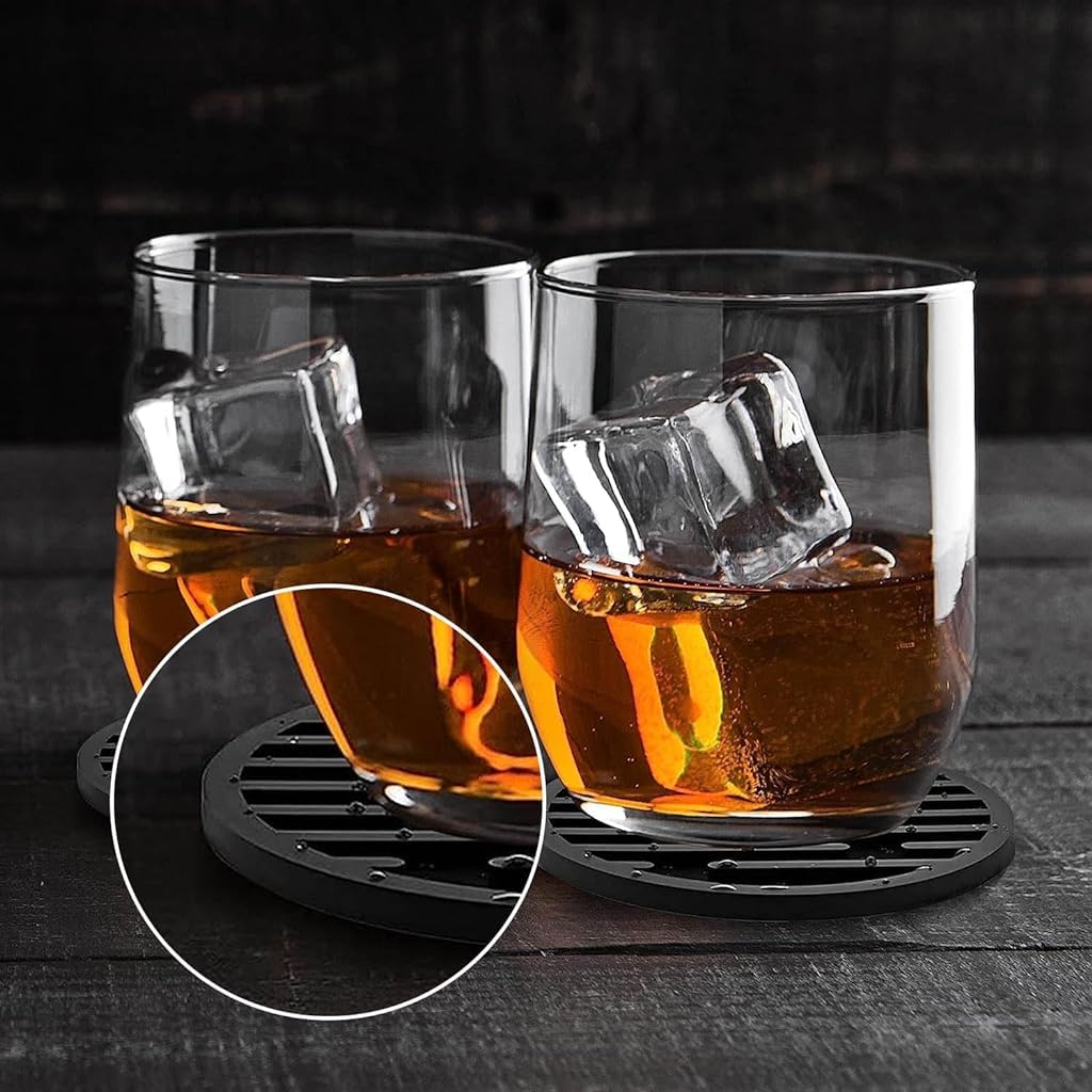 ZIBUYU Cup Coasters for Drinks featuring Water Catching Grooves 3.93 in Silicone Set | Black 4 Pcs