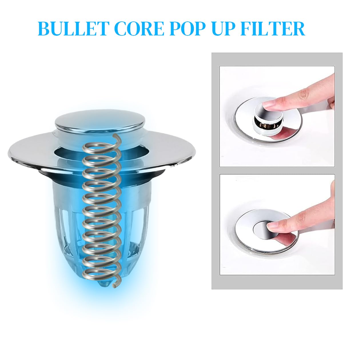 HASTHIP Kitchen Sink Strainer for 1.33–1.57 in Drains with Pop Up Stopper | Brass Silver Plug