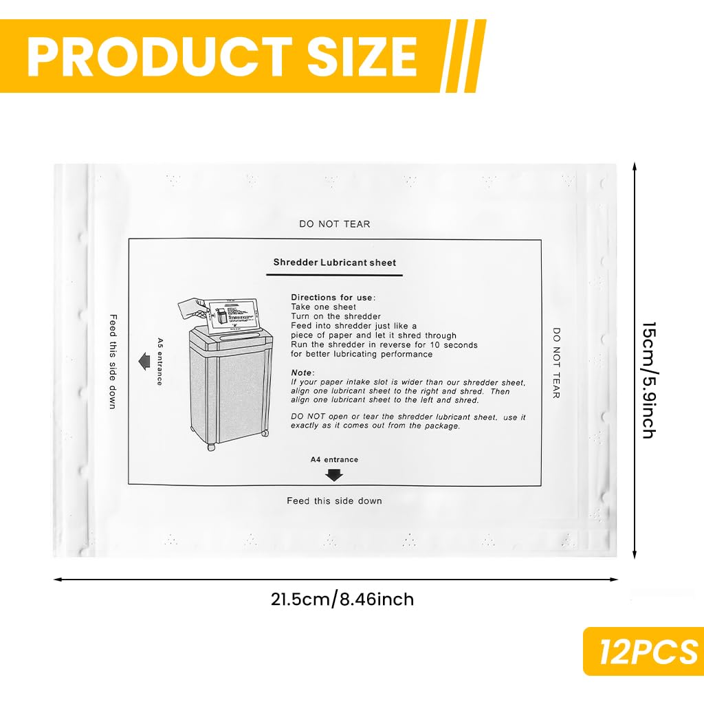 OFIFO Shredder Lubricant Sheets for Paper Shredder Maintenance Pack of 12 | Prevent Jams and Reduce Noise