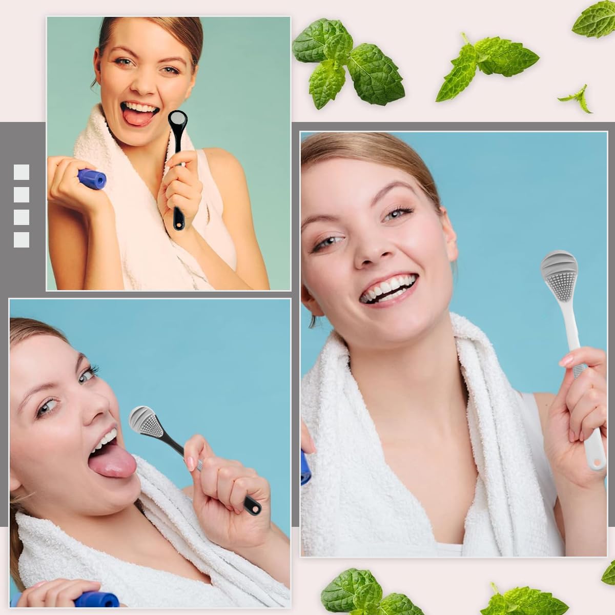 MAYCREATE Tongue Cleaner for Adults 4PCS featuring Fan Shaped Double Sided Design with Soft Silicone | Helps Fight Bad Breath