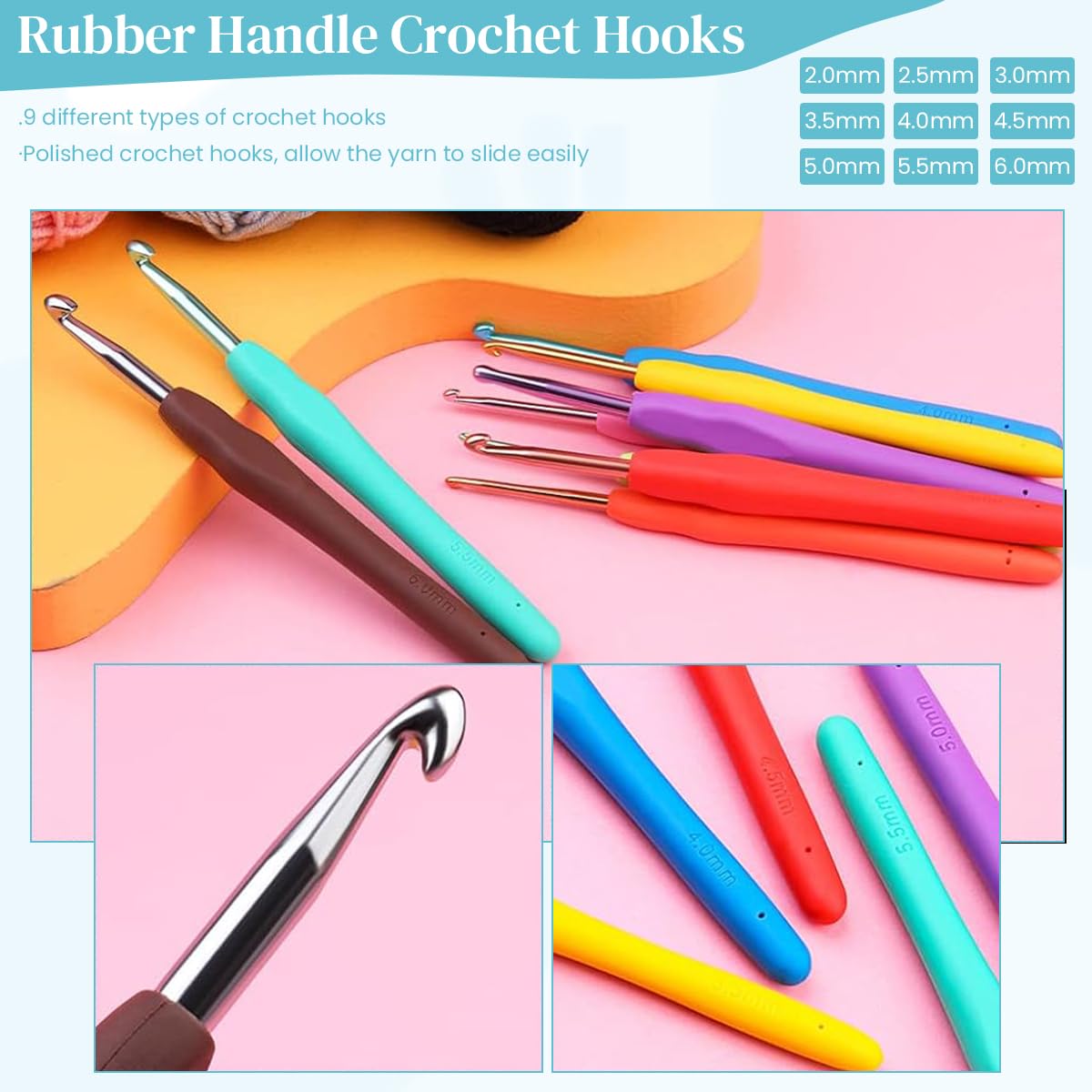 HASTHIP Crochet Kit for Beginners with 130 pcs Tools and Ergonomic Hooks | 12 Yarn Colors