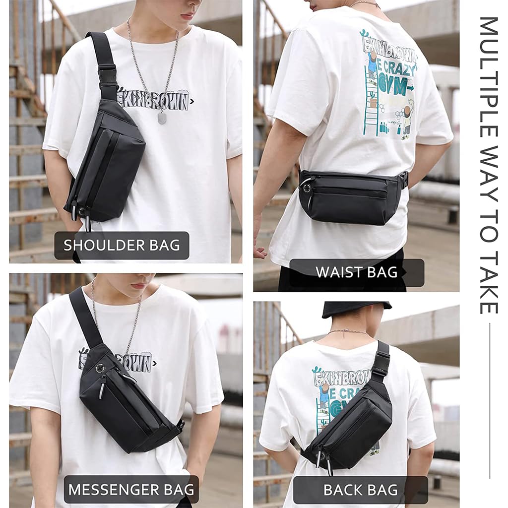 GUSTAVE Waist Bag for Travel and Outdoor Use with 3 Compartments 11x6x2 in | Waterproof Nylon