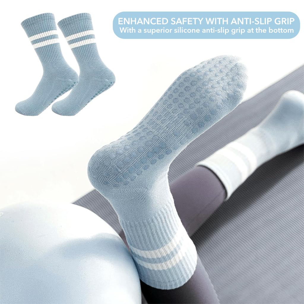 PROBEROS Yoga Socks for Women with Anti Slip Grip and Breathable Cotton | 2 Pairs Blue Green