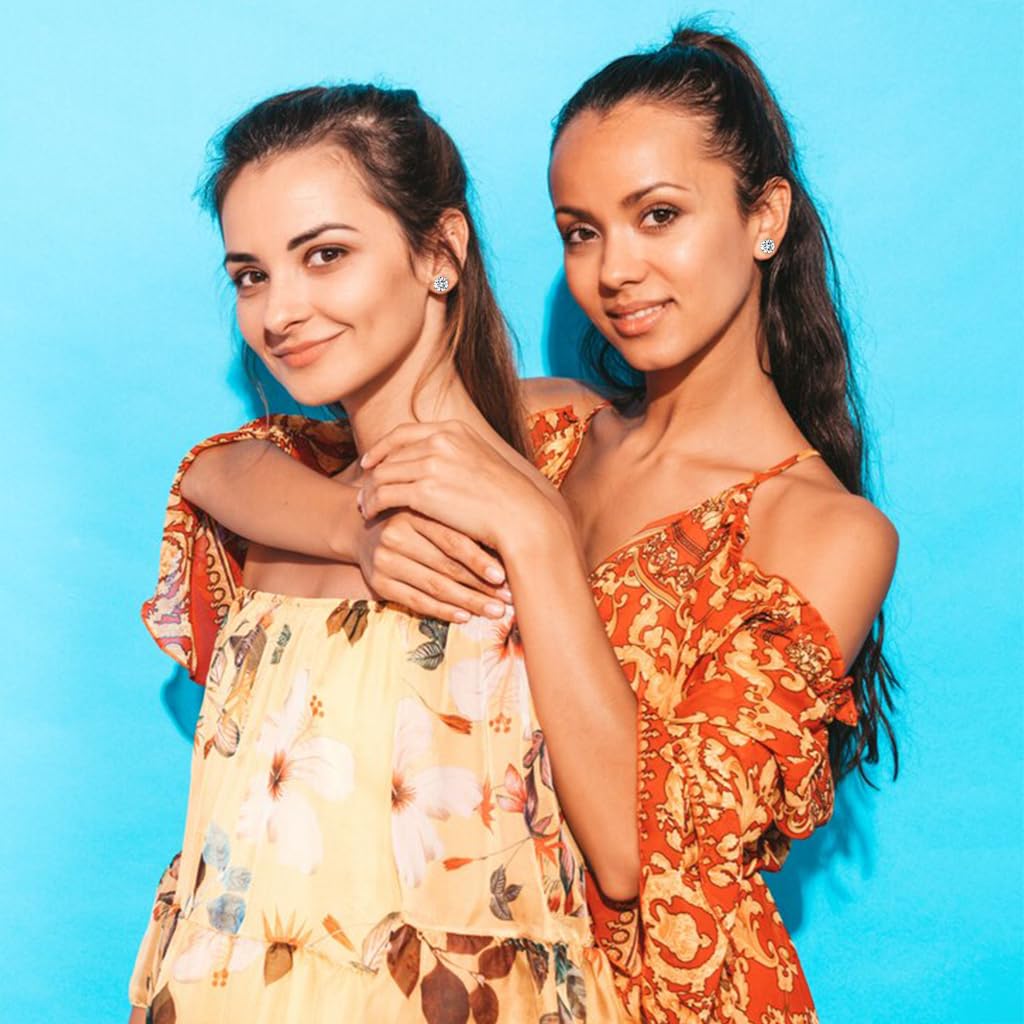 SANNIDHI Earrings for Women with 5 Pairs 3–8mm Cubic Zirconia Studs in Gold Stainless Steel