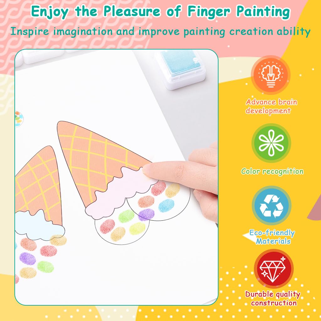 PATPAT Finger Painting Kit for Kids with 12 Washable Colors and 30 Drawing Cards | Non Toxic Art Set