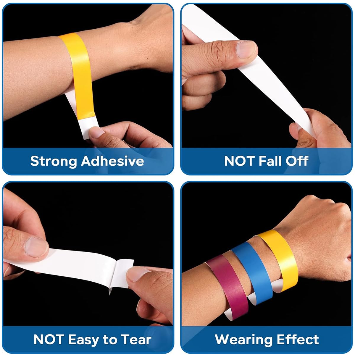 HASTHIP Paper Wristbands for Events with Self Adhesive Closure 300pcs | Red Yellow Blue