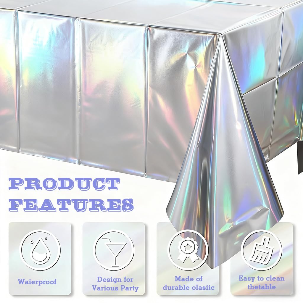 Supvox Tablecloths for Ocean and Beach Parties featuring 54×108 in Waterproof Plastic | Metallic Blue 3 Pack